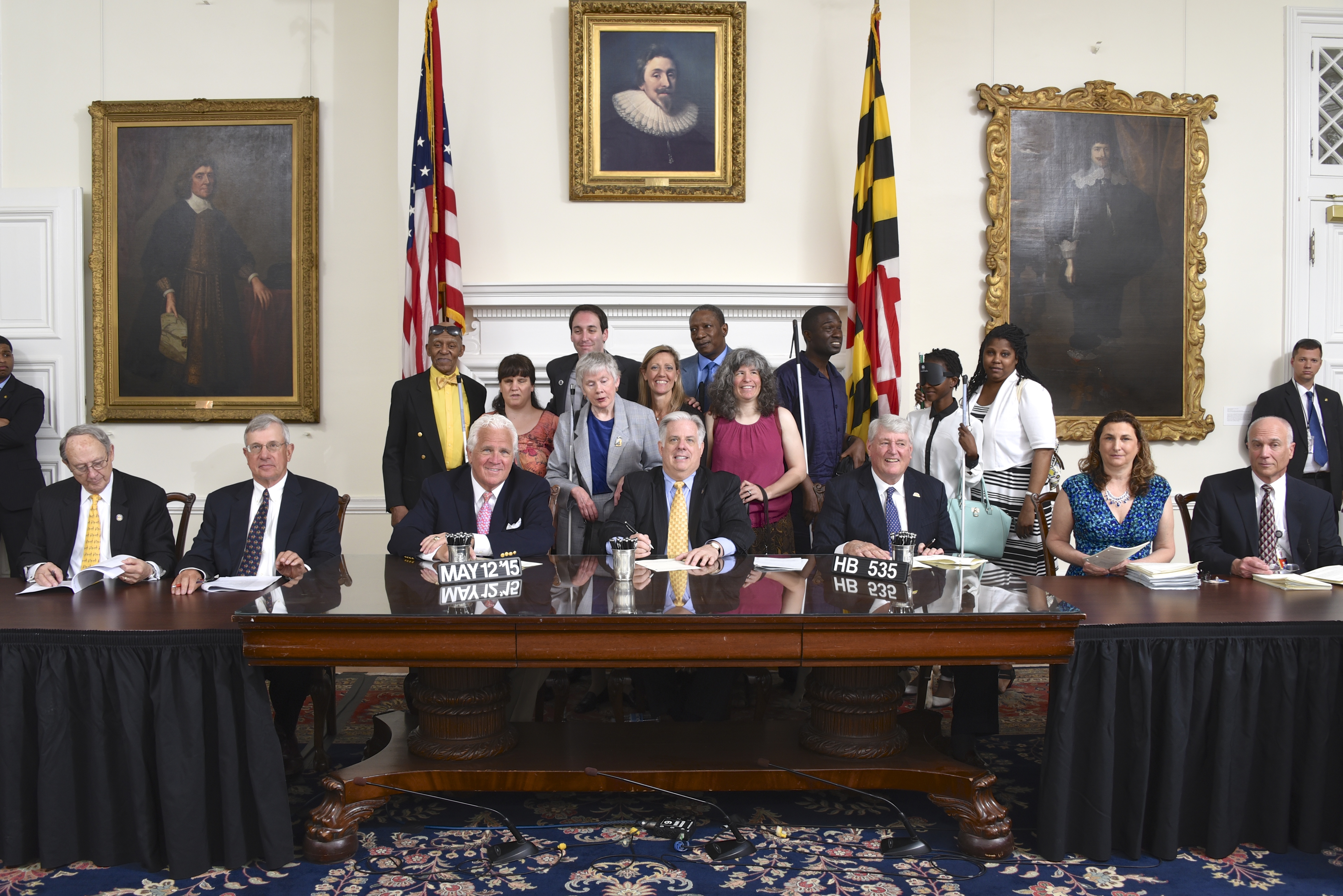 On May 12, Governor Hogan signed HB535 Orientation and Mobility Instruction for Blind Children into law as Federationists looked on.